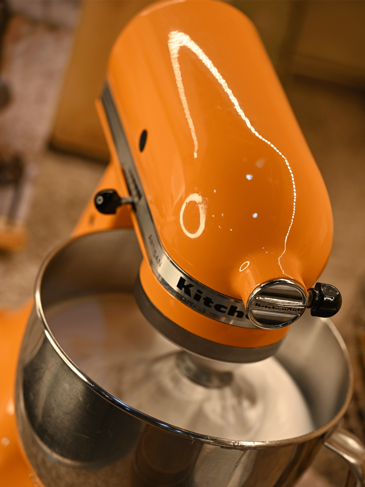 My stand mixer in action, creaming butter and sugar.