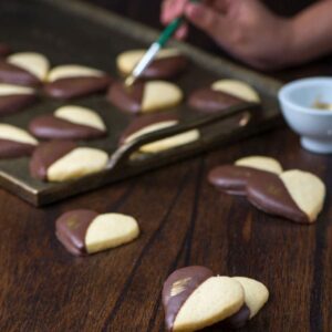 Chocolate dipped heart cookies