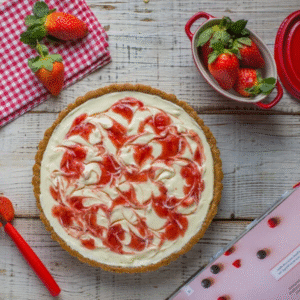 White chocolate strawberry swirl tart